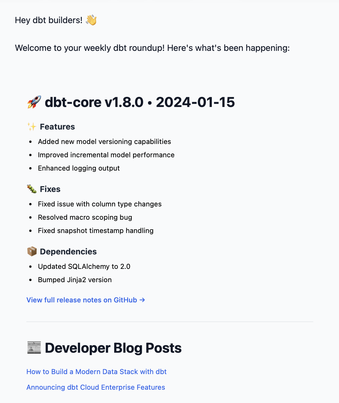 dbt Core release notes