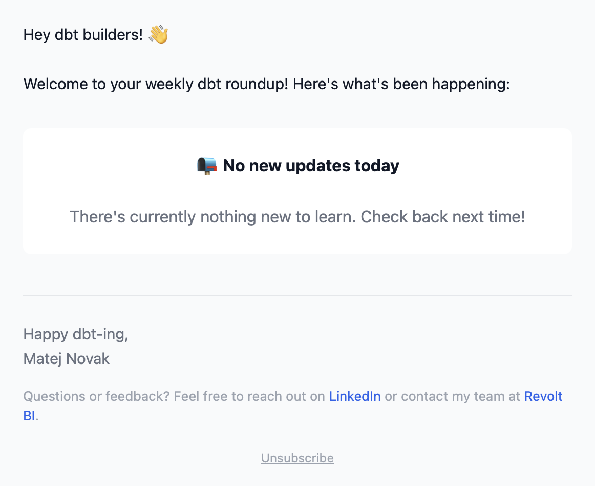 Weekly dbt roundup
